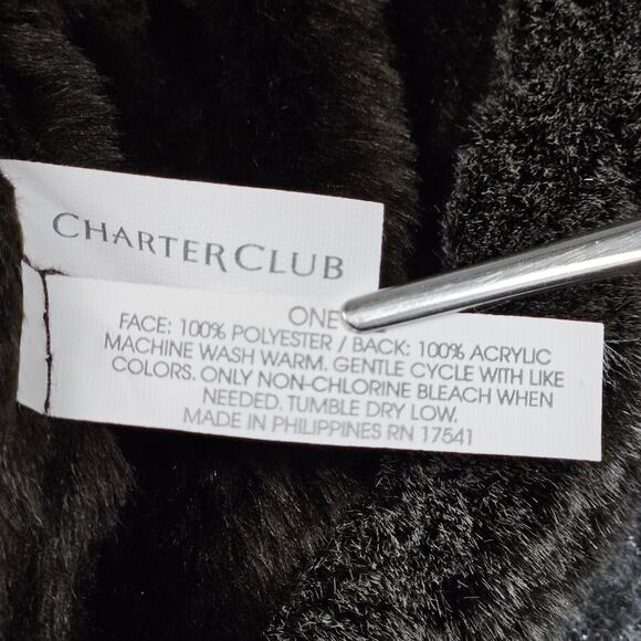 Charter Club Faux Shearling Hat Brown Gray Lined Cuff Beanie Winter OS - Picture 7 of 7